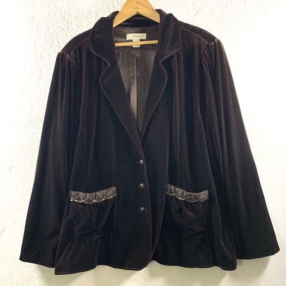 Womens Velvet Lace Blazer Sz 2X Chocolate Brown Whimsigoth Event Holiday - Picture 1 of 16